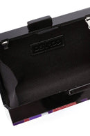 Women's Black Patterned Long Chain Strap Mini Box Clutch Bag | Derimod