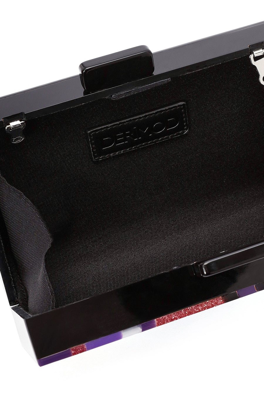 Women's Black Patterned Long Chain Strap Mini Box Clutch Bag