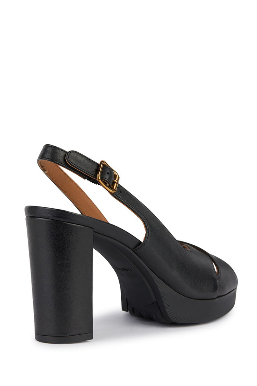 Geox Women Black Walk Pleasure 85S Back Buckle Thick Heel Leather Shoe