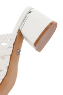 Women's White Knitted Short Thick Heeled Slippers | Derimod