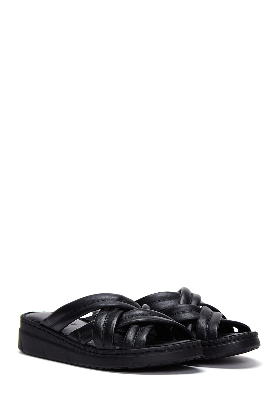 Women's Black Leather Comfort Slippers
