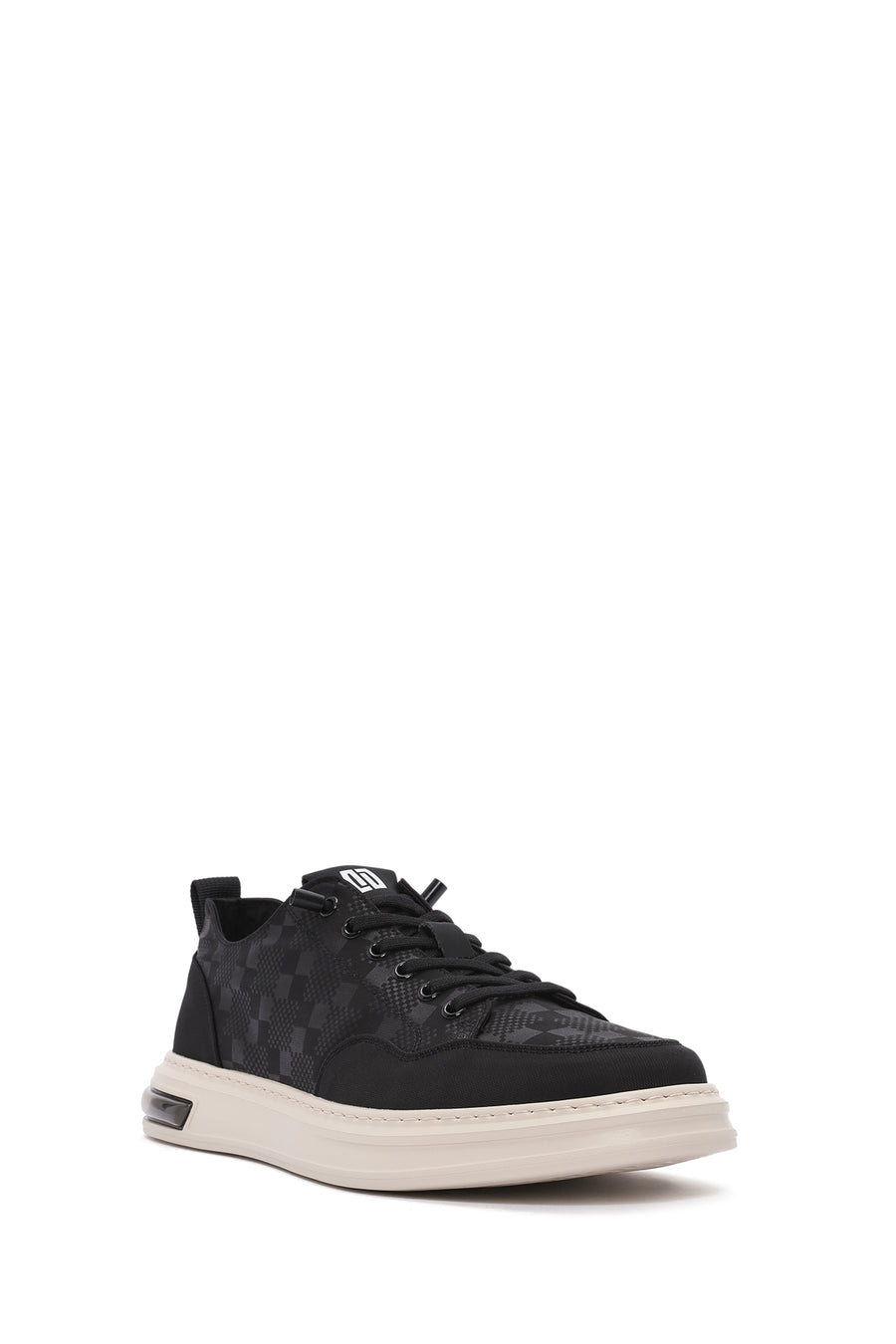 Erkek Siyah Bağcıklı Desenli Kumaş Sneaker