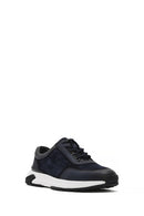 Men's Navy Blue Thick Sole Lace-Up Suede Leather Sneakers | Derimod