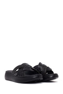 Woman Black Thick-Soled Leather Slipper | Derimod