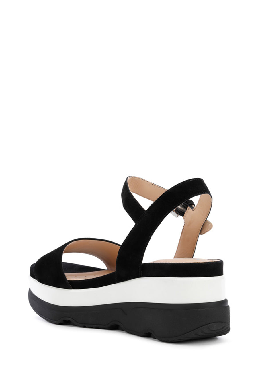 Geox Women's Black D Gardenia C - Goat Suede Ankle Buckle Thick Soled Leather Sandals