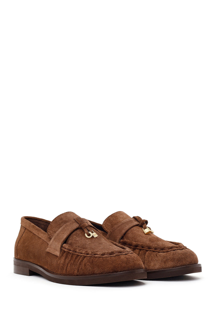 Woman Walnut Buckled Suede Masculine Loafer