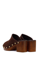 Women's Brown Platform Chunky Heel Suede Leather Slippers | Derimod