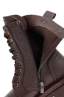 Woman Brown Zip Closure Lace-Up Leather Combat Boots | Derimod