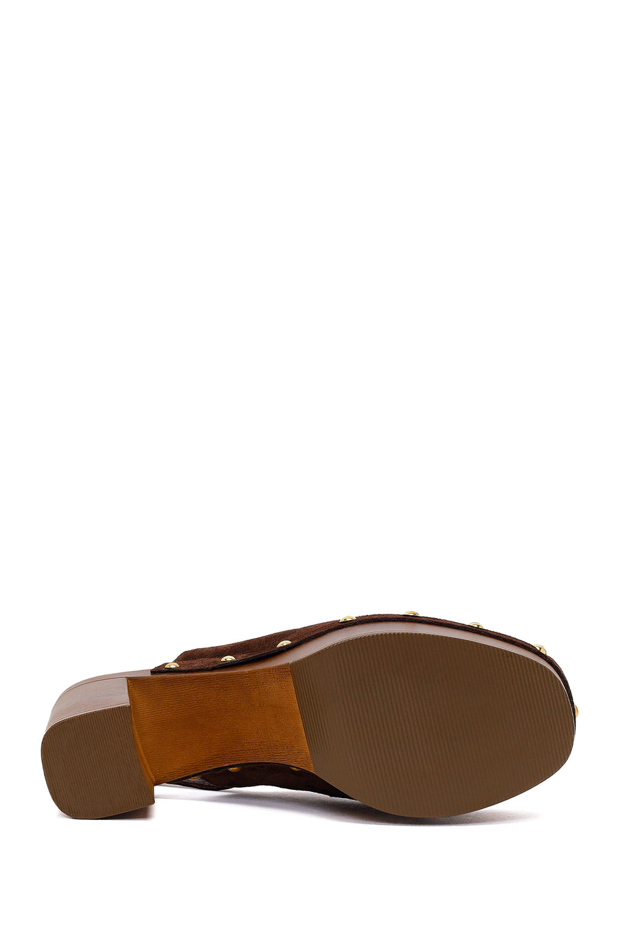 Woman Brown Ankle-Buckle Platform High Thick-Heeled Suede Sandal