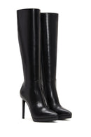 Women's Black Leather High Heel Boots | Derimod