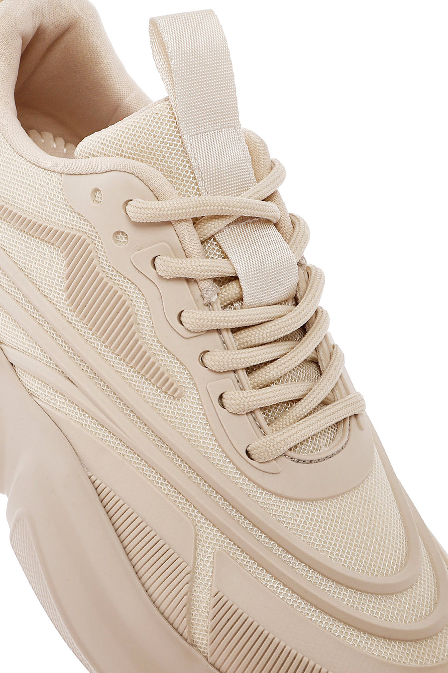 Kadın Bej Bağcıklı Kalın Tabanlı Sneaker