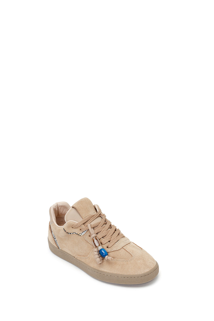 Woman Beige Lace-up Suede Leather Sneaker