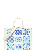 Woman Blue Long Strap Patterned Fabric Shoulder Bag | Derimod