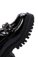 Women's Black Buckle Detailed Leather Masculine Loafer | Derimod