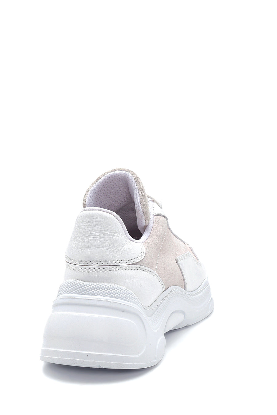 Women's White Leather High Sole Sneaker