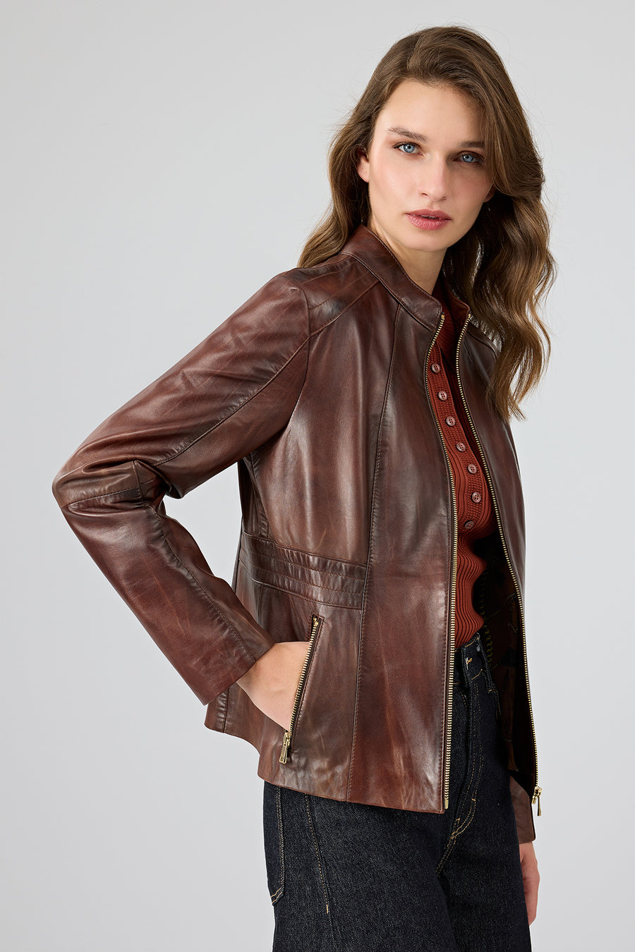 Lydia Women's Brown Short Leather Jacket
