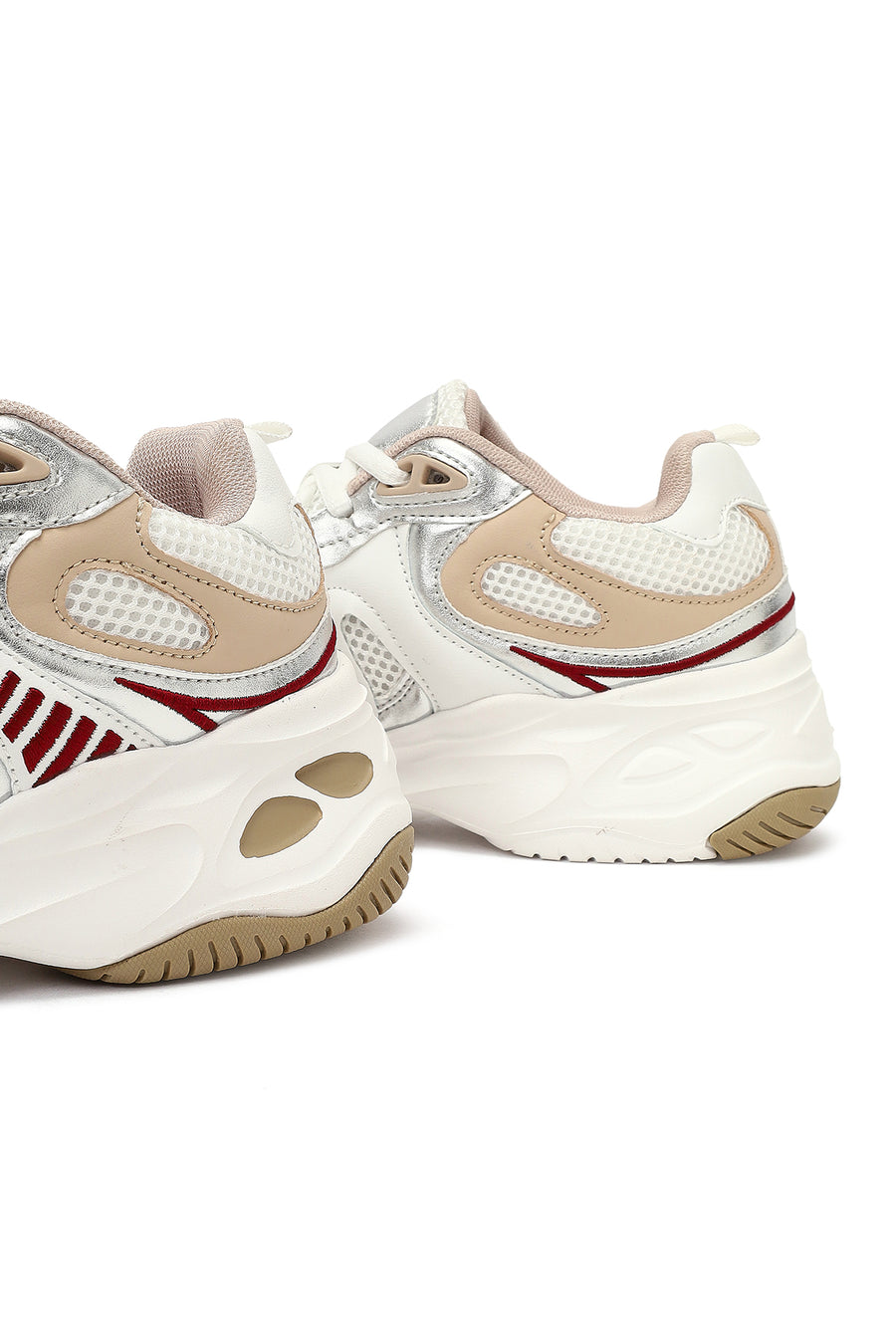 Women's Beige Lace-Up Thick-Soled Sneaker