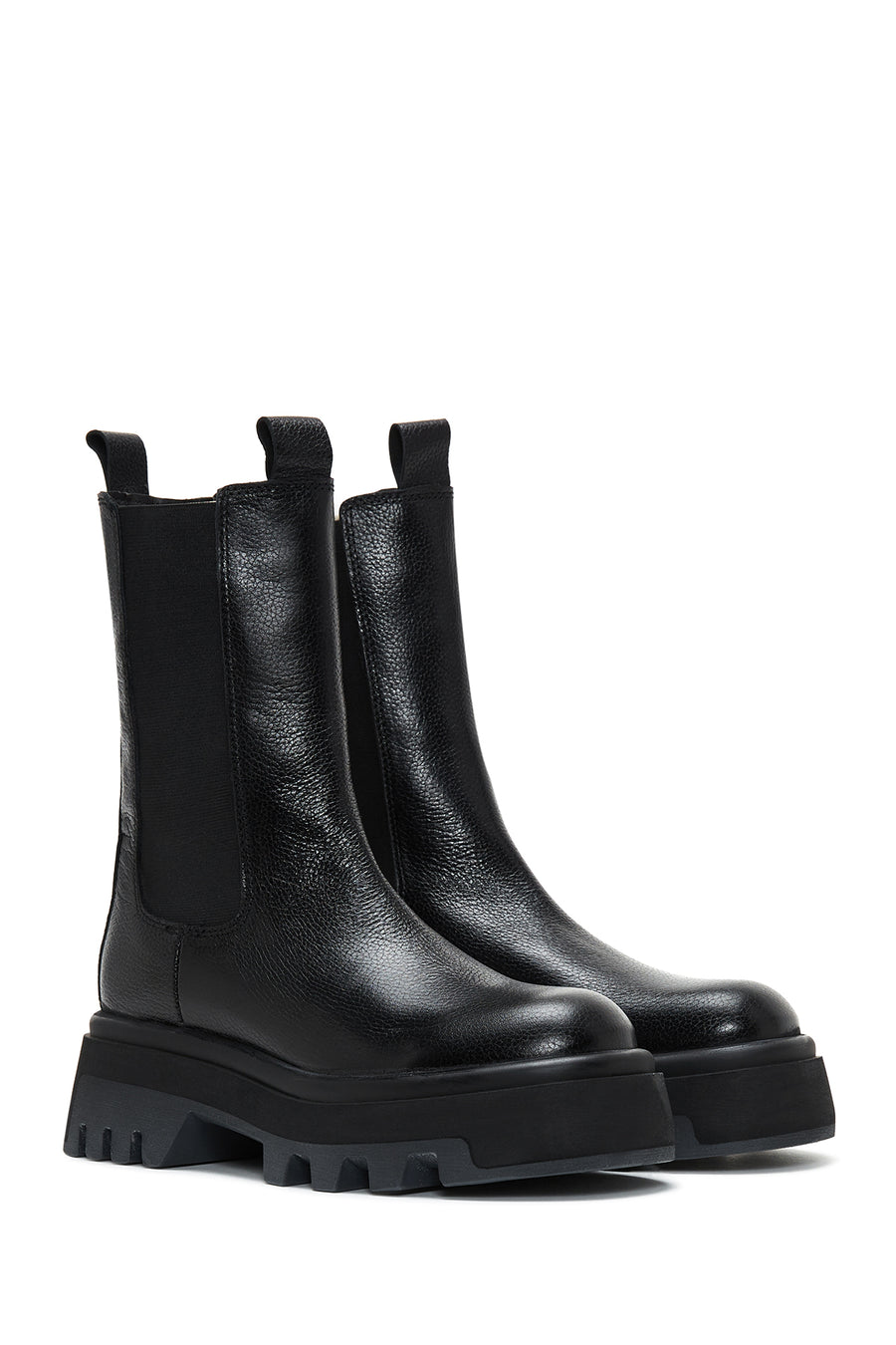 Women's Black Leather Thick Soled Chelsea Boots