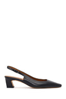 Women's Black Open Back Short Chunky Heel Leather Shoes | Derimod