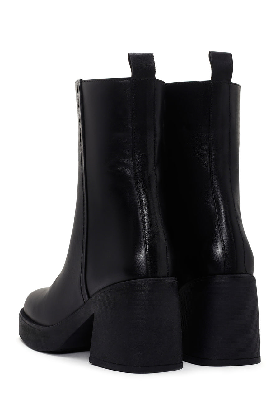 Women's Black Thick Heeled Zippered Leather Boots