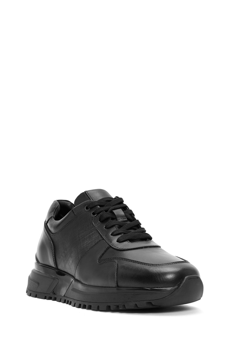 
Men's Black Lace-Up Thick Sole Leather Sneaker
