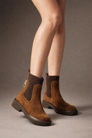 Woman Tan Suede Leather Chelsea Bot | Derimod
