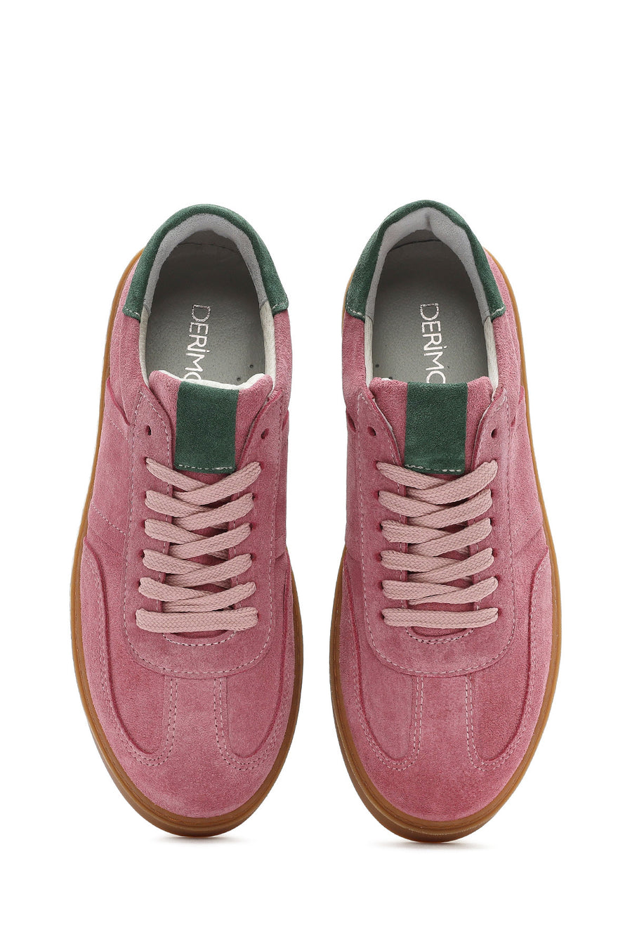 Women's Pink Lace-Up Suede Leather Sneakers