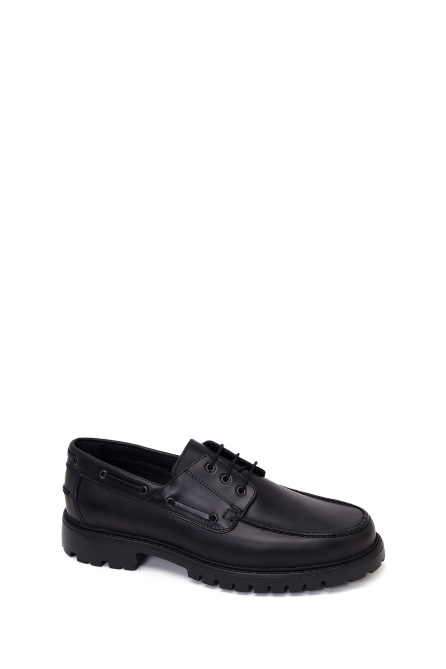 Male Black Lace-Up Thick-Soled Leather Casual Shoes
