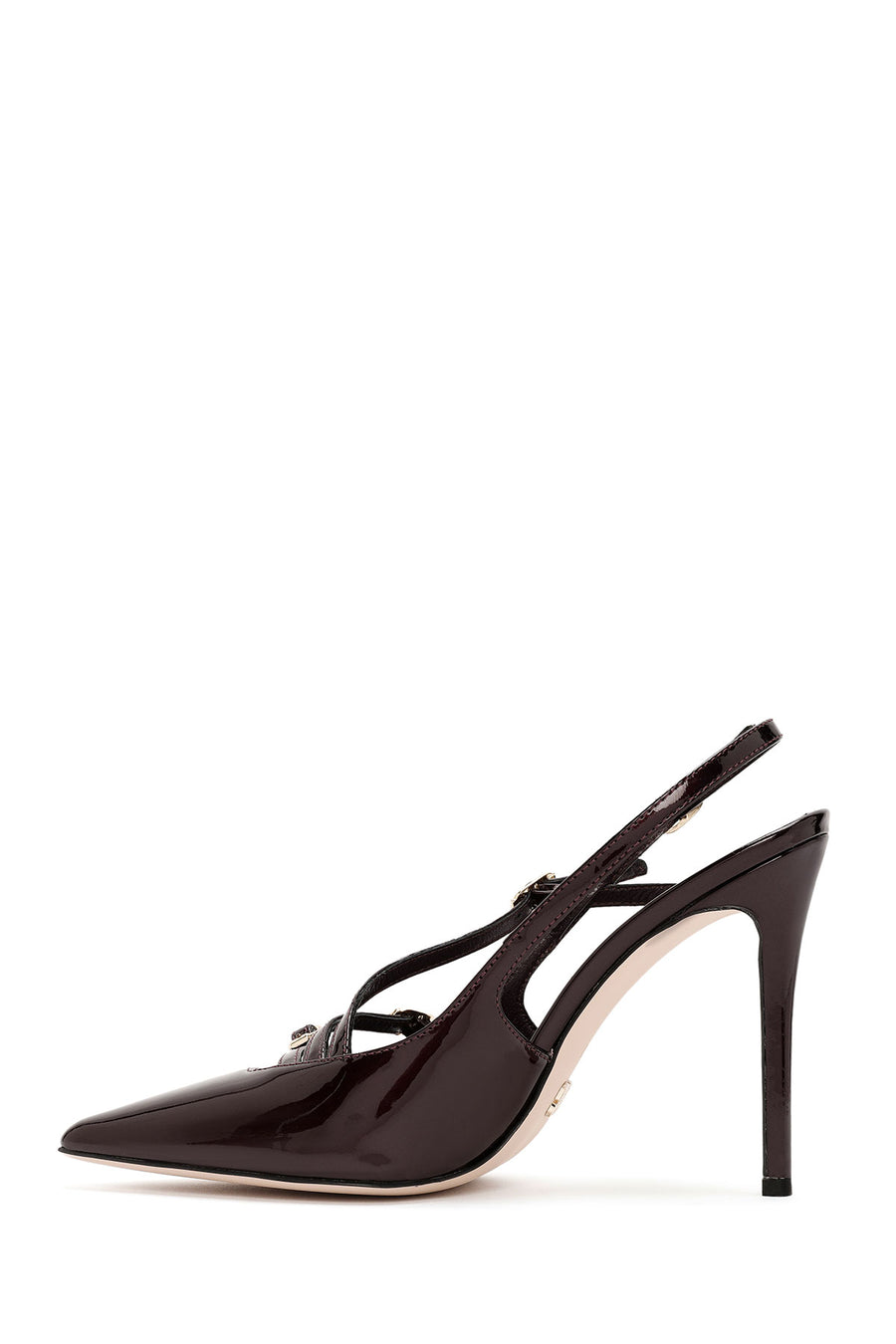 Women's Burgundy Open Back Thin Heel Patent Leather Shoes