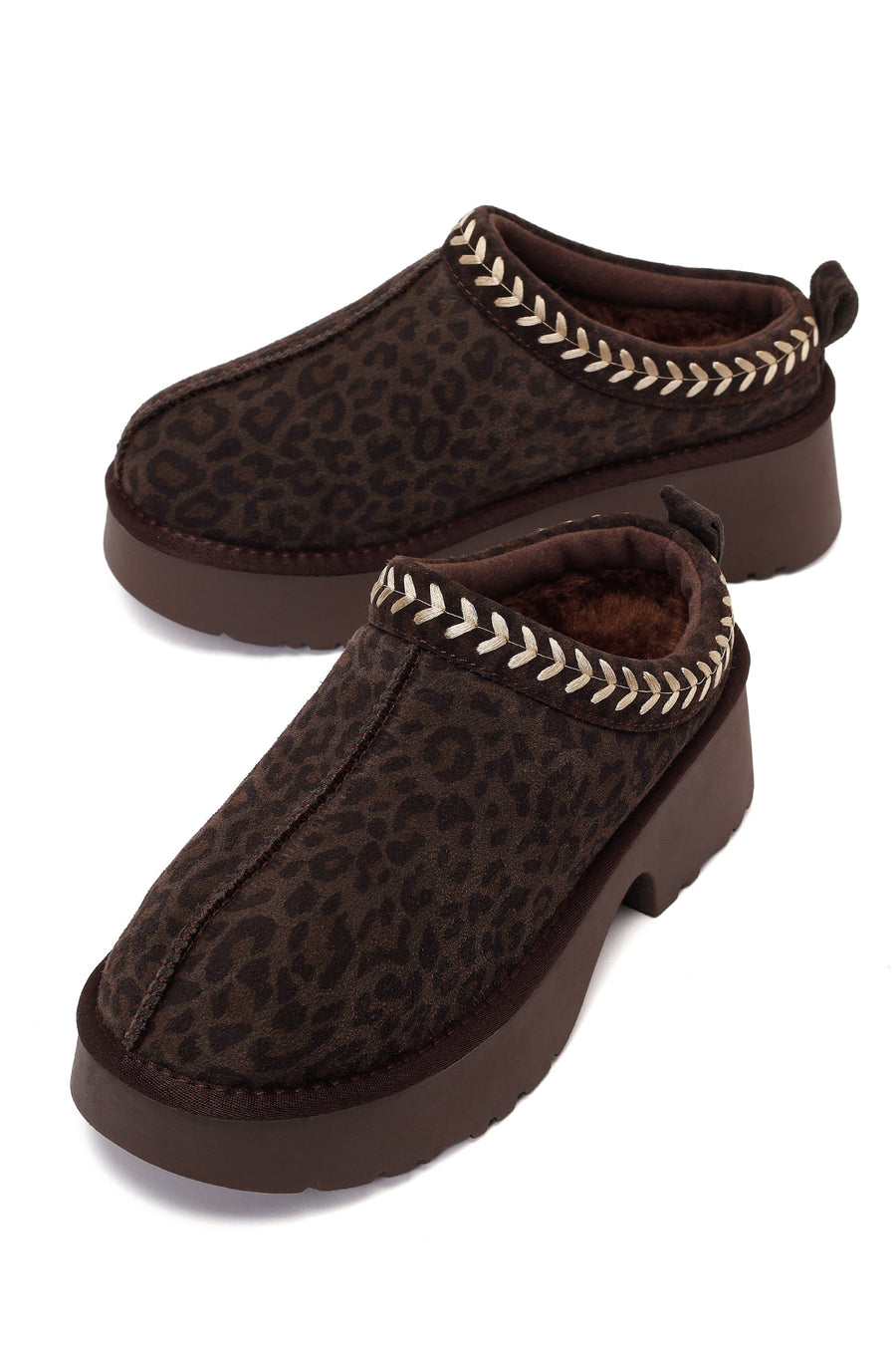 Woman Brown Thick-Soled Leopard Patterned Suede Teddy Boots