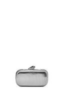 Woman Silver Long-Strap Metallic Mini Clutch Evening Bag | Derimod