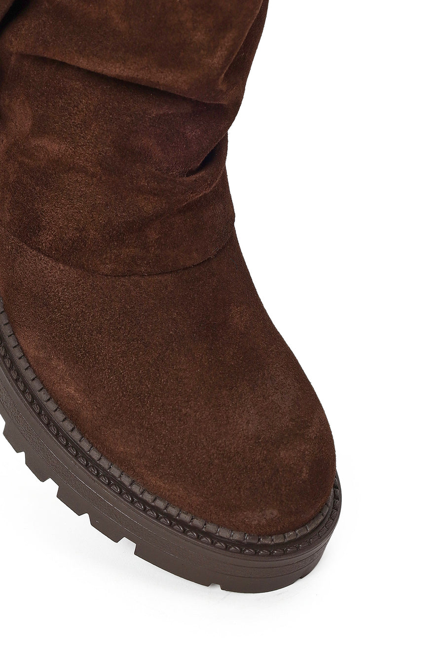 Woman Brown Buckled Suede Boots