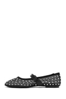 Women's Black Buckled Stone Fabric Ballerinas | Derimod