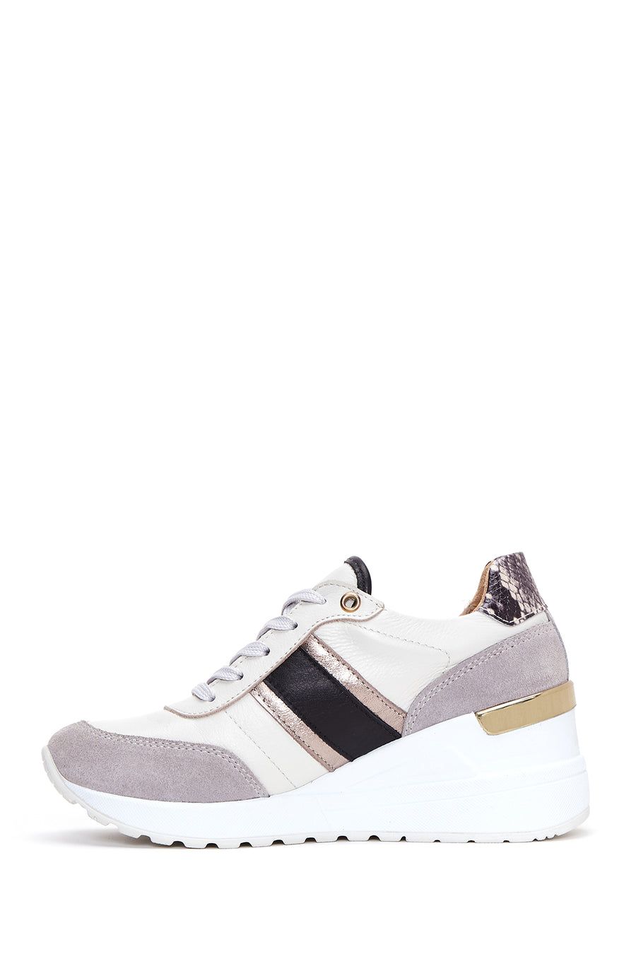 Women's Beige Leather Wedge Heeled Sneaker