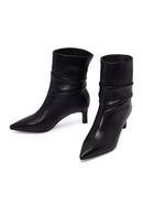 Woman Black Short Heeled Leather Boots | Derimod