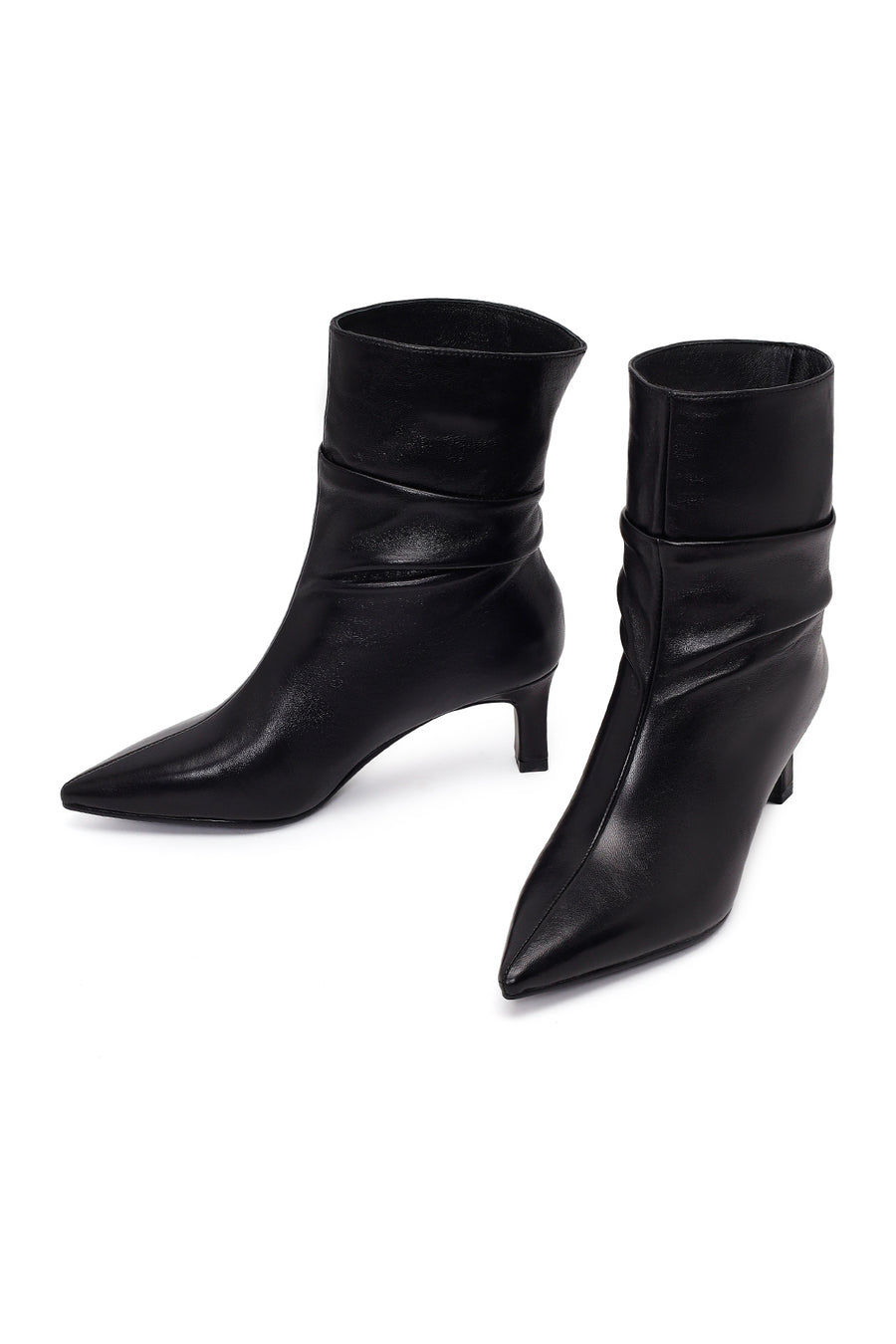 Woman Black Short Heeled Leather Boots
