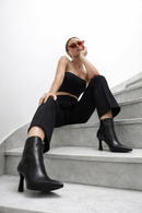Woman Black Zip Closure Stiletto Heel Leather Boots | Derimod