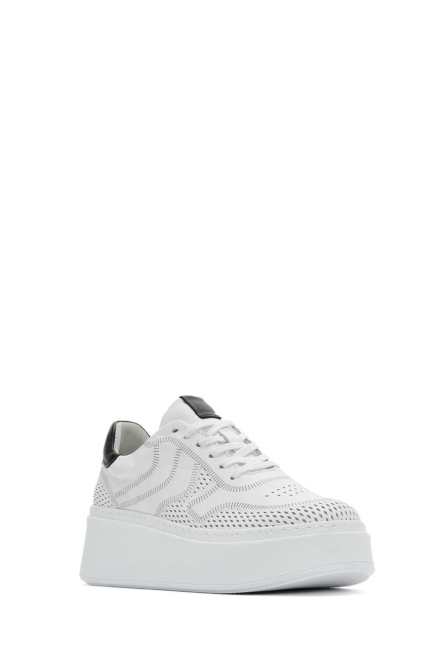 Woman White Laced Thick Sole Leather Sneakers