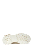 Women's Beige Lace-Up Zippered Leather Combat Boots | Derimod