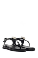 Women's Black Buckle Thong Leather Sandals | Derimod