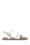Women's White Ankle Strap Flip-Flop Leather Bodrum Sandals | Derimod