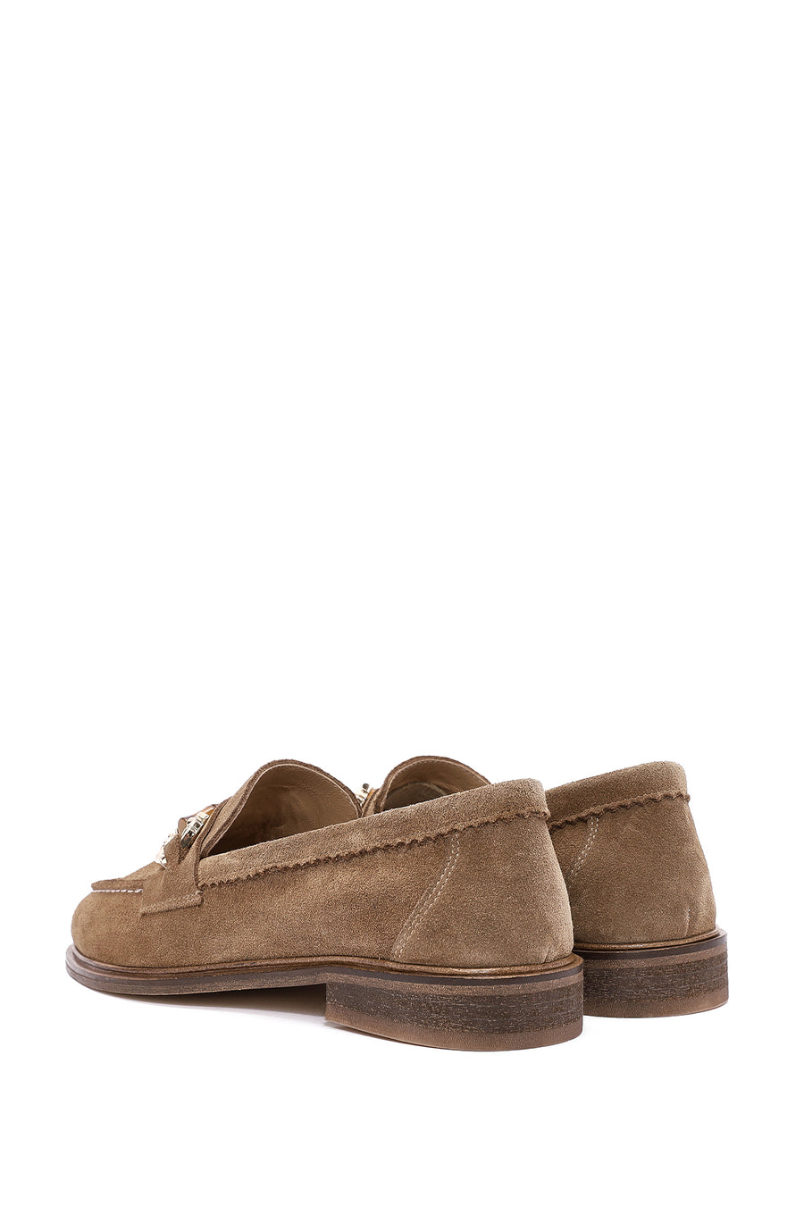 Women's Tan Buckle Detailed Suede Leather Masculine Loafer
