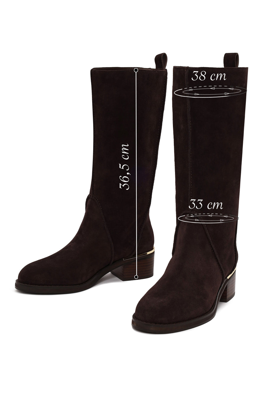 Woman Brown Short Thick-Heeled Suede Boots