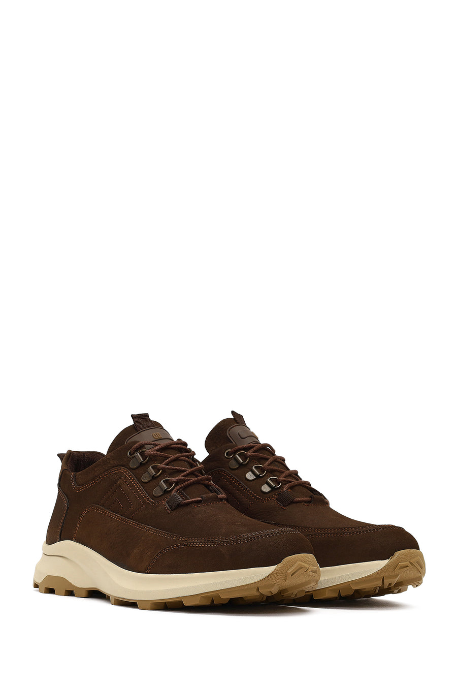 Erkek Kahverengi Bağcıklı Kalın Tabanlı Nubuk Deri Casual Sneaker