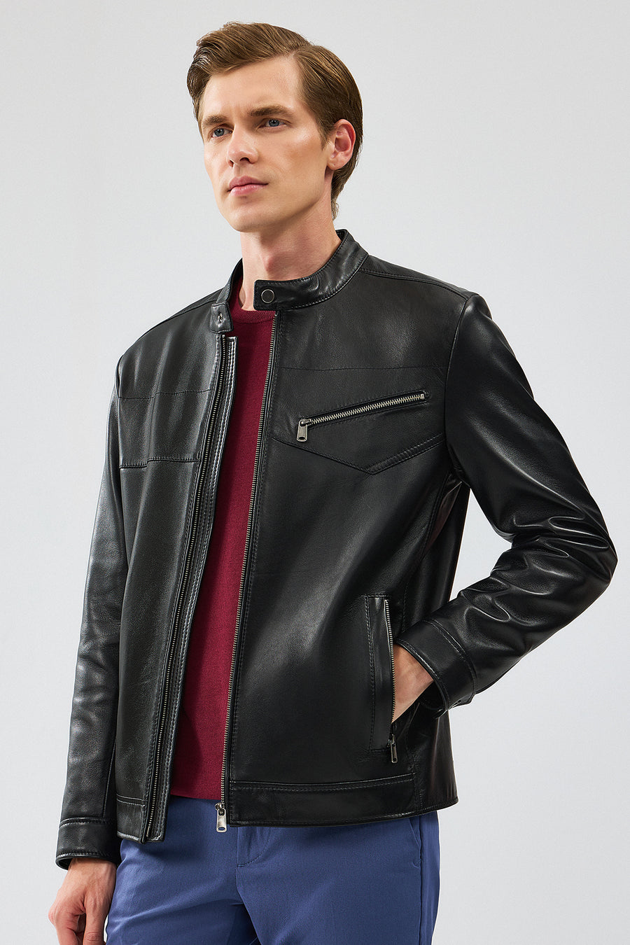 Bruce Men's Black Regular Leather Jacket