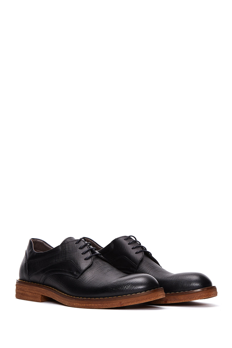 Men's Black Leather Printed Casual Shoes