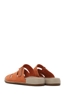 Woman Orange Strapped Nubuck Leather Slipper | Derimod
