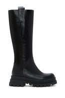 Women's Black Leather Zippered Thick Soled Boots | Derimod