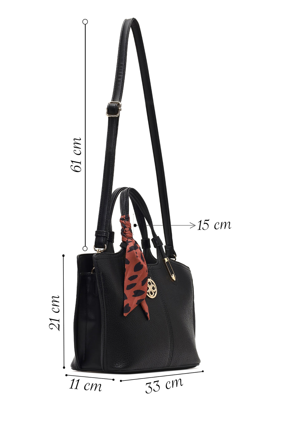 Woman Black Long-Strap Accessorized Shoulder Bag