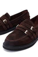 Woman Brown Buckled Suede Masculine Loafer | Derimod
